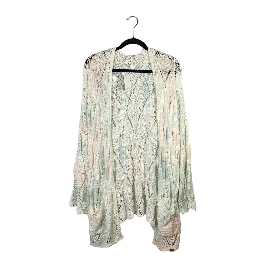 NWT POL Crochet Knit Multicolor Pastel Lightweight Cardigan Sweater Size Medium